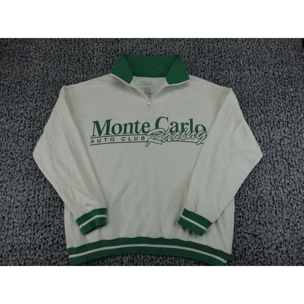Zoe + Liv Monte Carlo Auto Club Racing Quarter Zip Sweatshirt Cream Greenβ Large